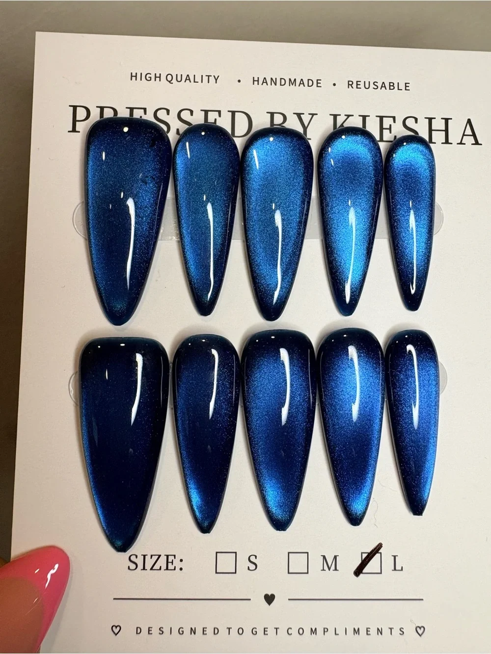 Stiletto Press-On Nails in Shimmering Navy Blue